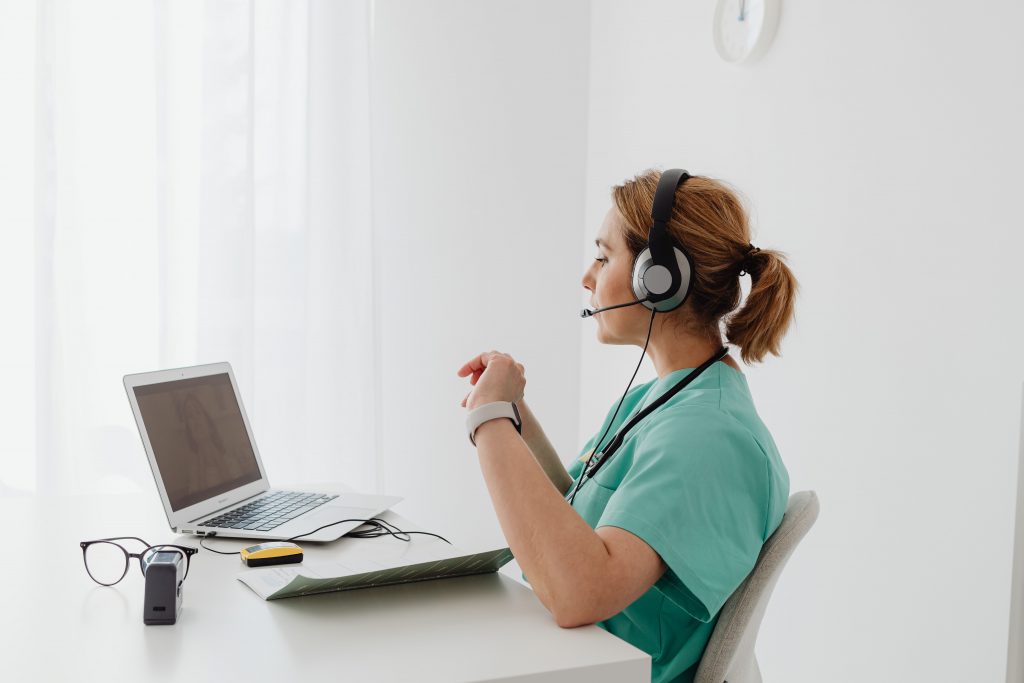 female doctor on a video call